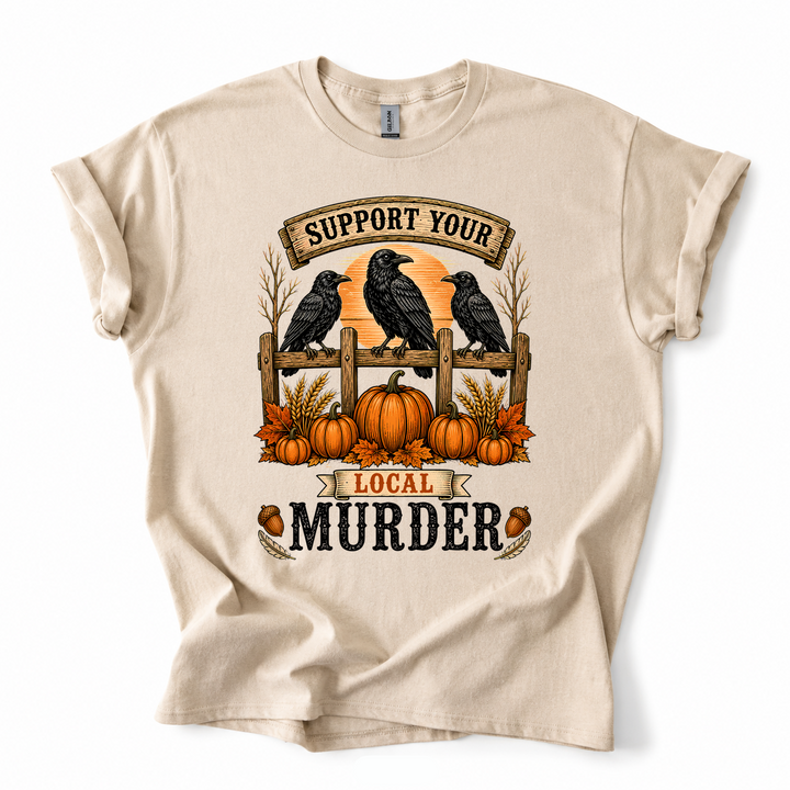Gothic Support Your Local Murder Crows Cottagecore Halloween T-Shirt-NYFR