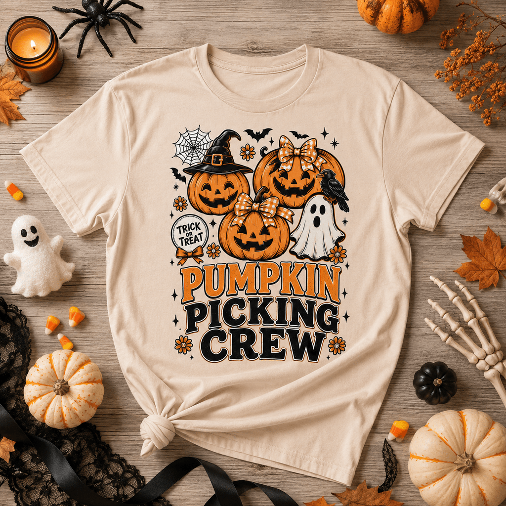 Pumpkin Picking Crew Halloween Family Matching T-Shirt-HFAC