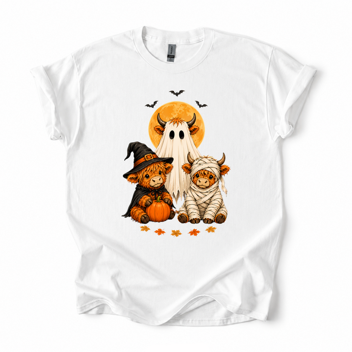 Halloween Highland Cow, Spooky Highlander Cow Fall T-Shirt-NRS7